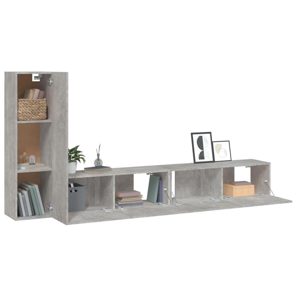 TV Cabinet Set, 3-Piece, Concrete Grey, Wood