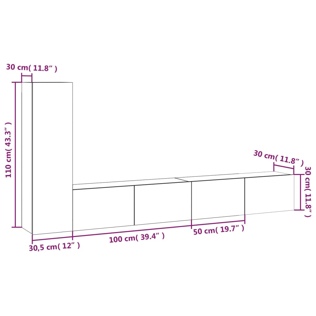 TV cabinet set, 3-piece, grey oak, wood