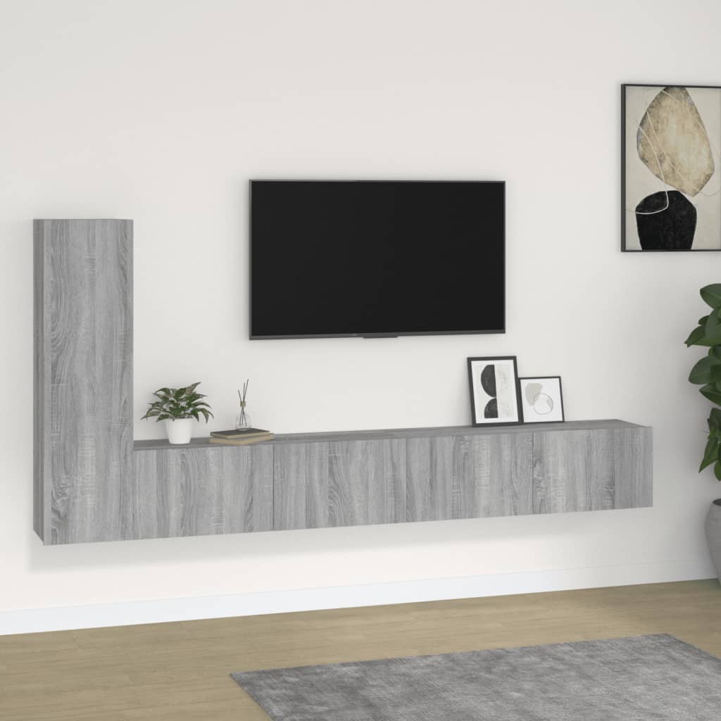 TV cabinet set, 3-piece, grey oak, wood