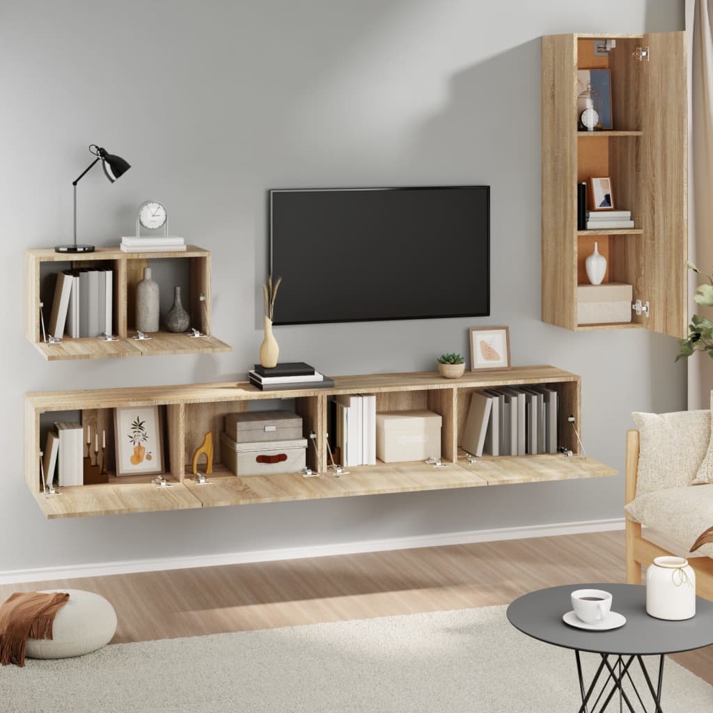 TV cabinet set, 4-piece, oak, wood