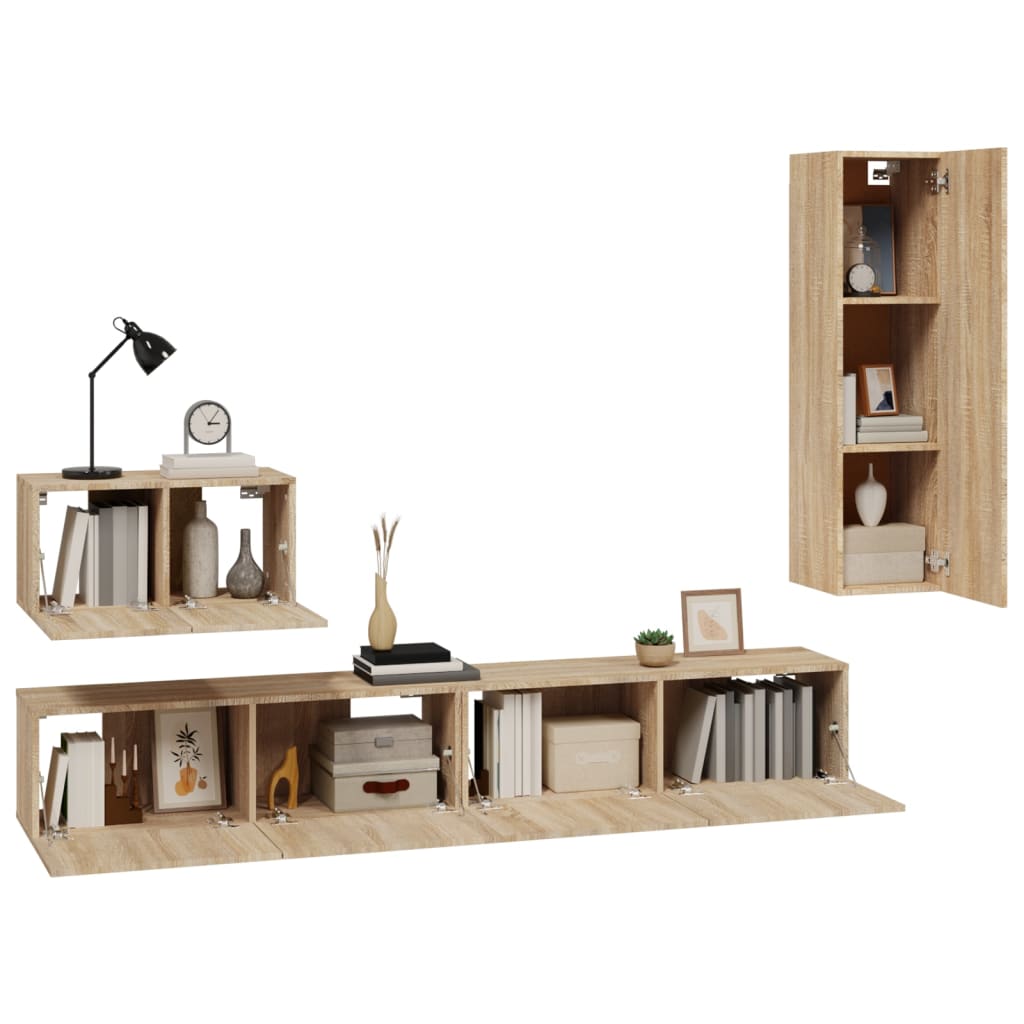 TV cabinet set, 4-piece, oak, wood