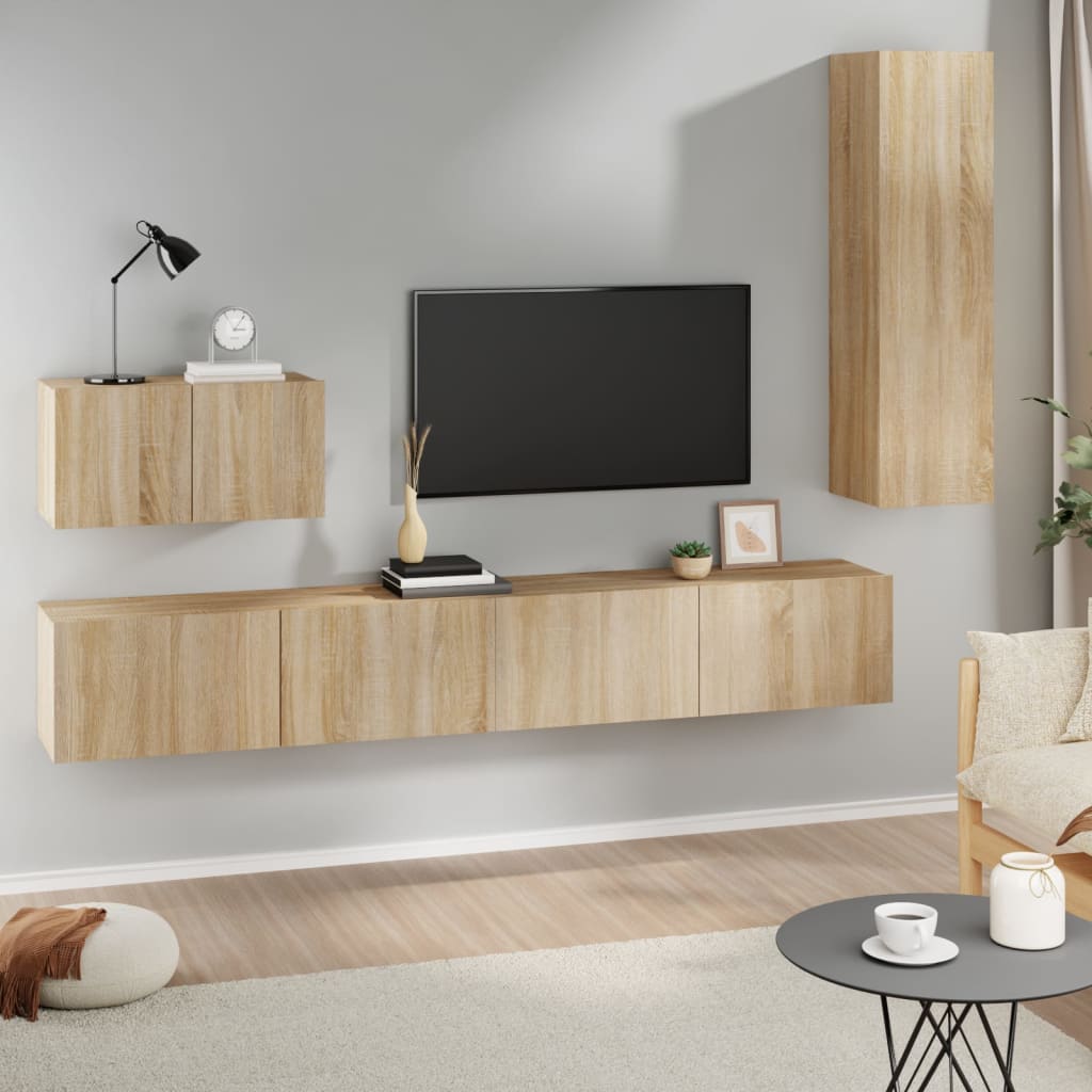 TV cabinet set, 4-piece, oak, wood