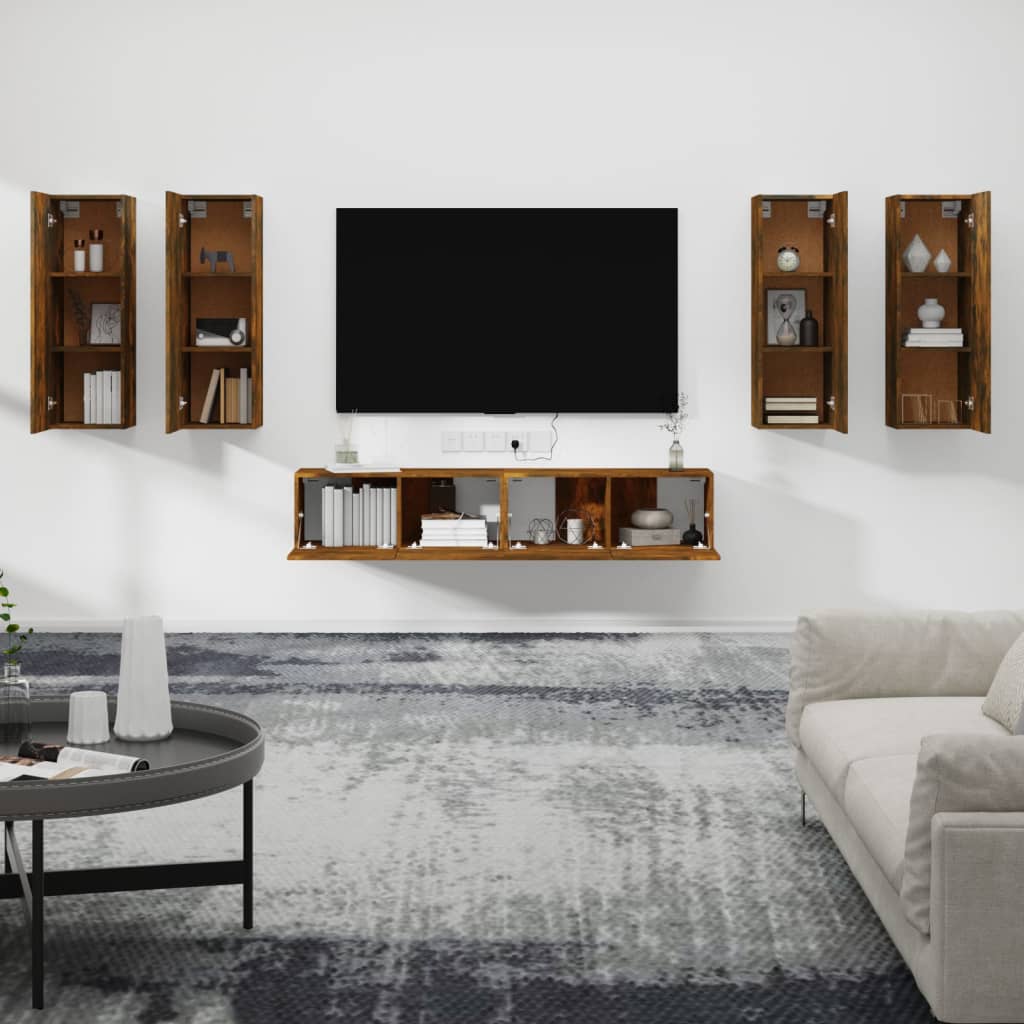 TV spintelių komplektas, 6 dalių, dūminio ąžuolo, mediena