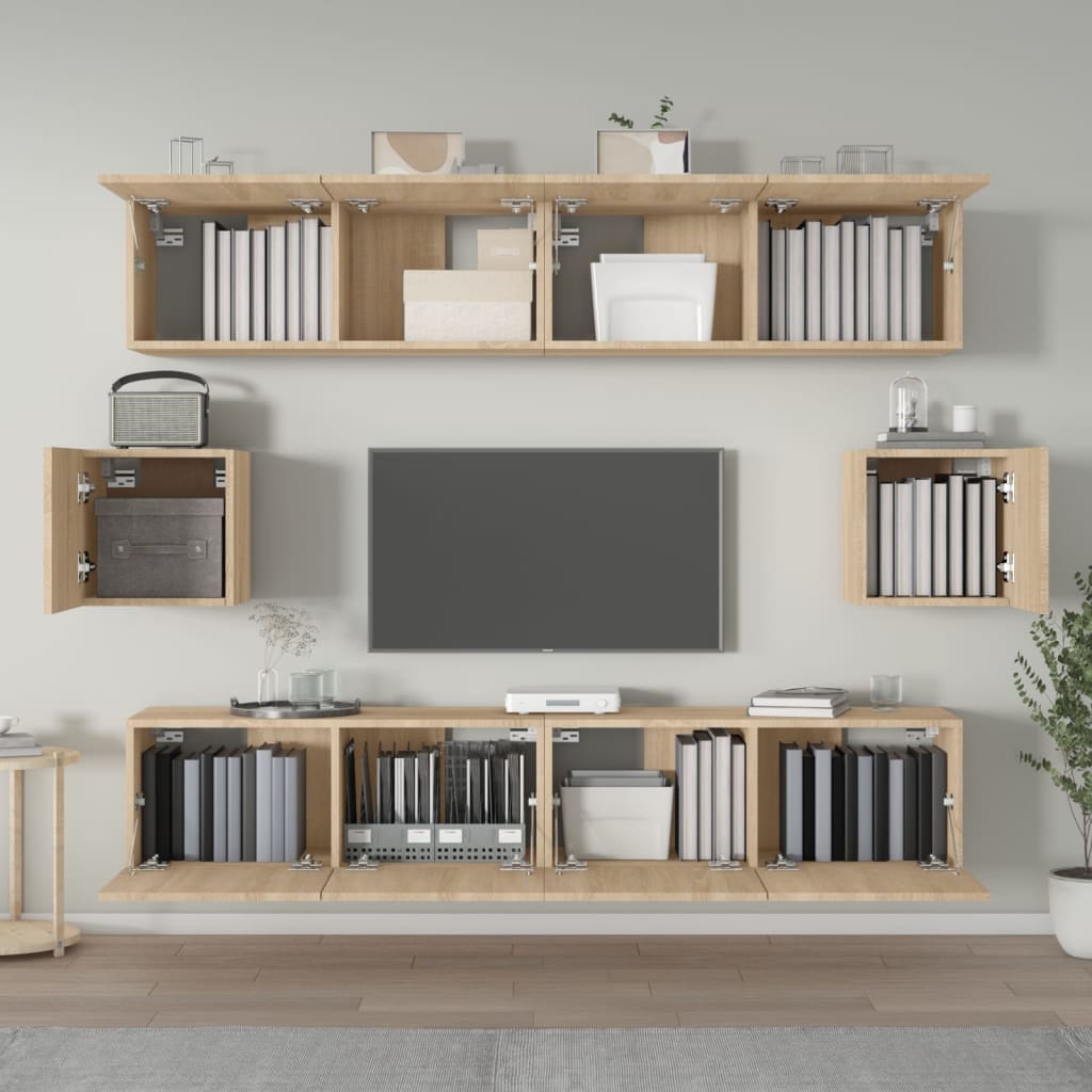 TV skapju komplekts, 6 daļīgs, ozolkoka, koks