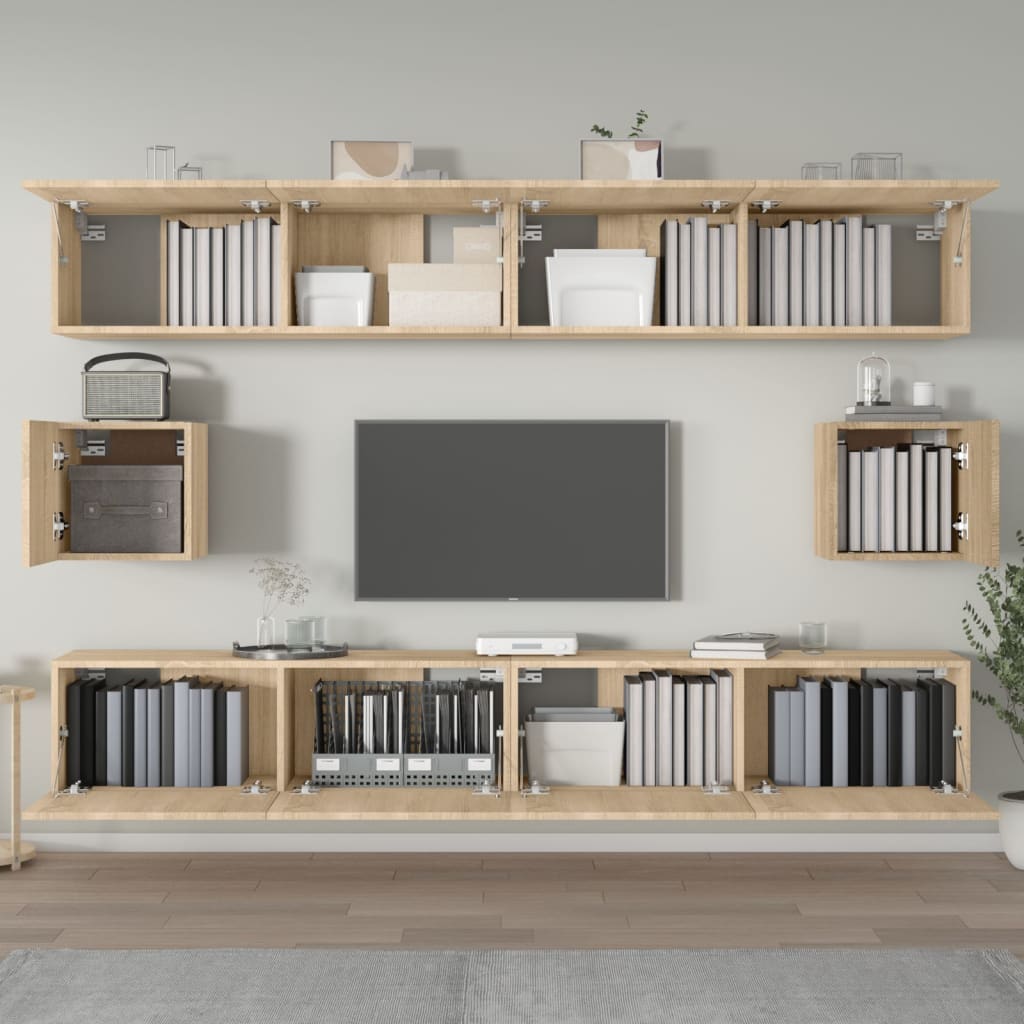 TV skapju komplekts, 6 daļīgs, ozolkoka, koks