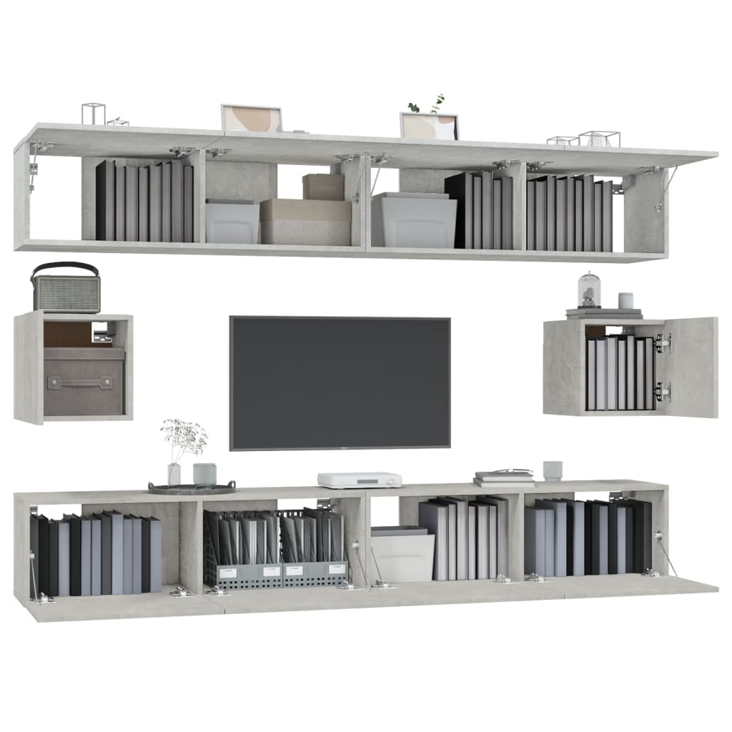 TV cabinet set, 6-piece, concrete grey, wood