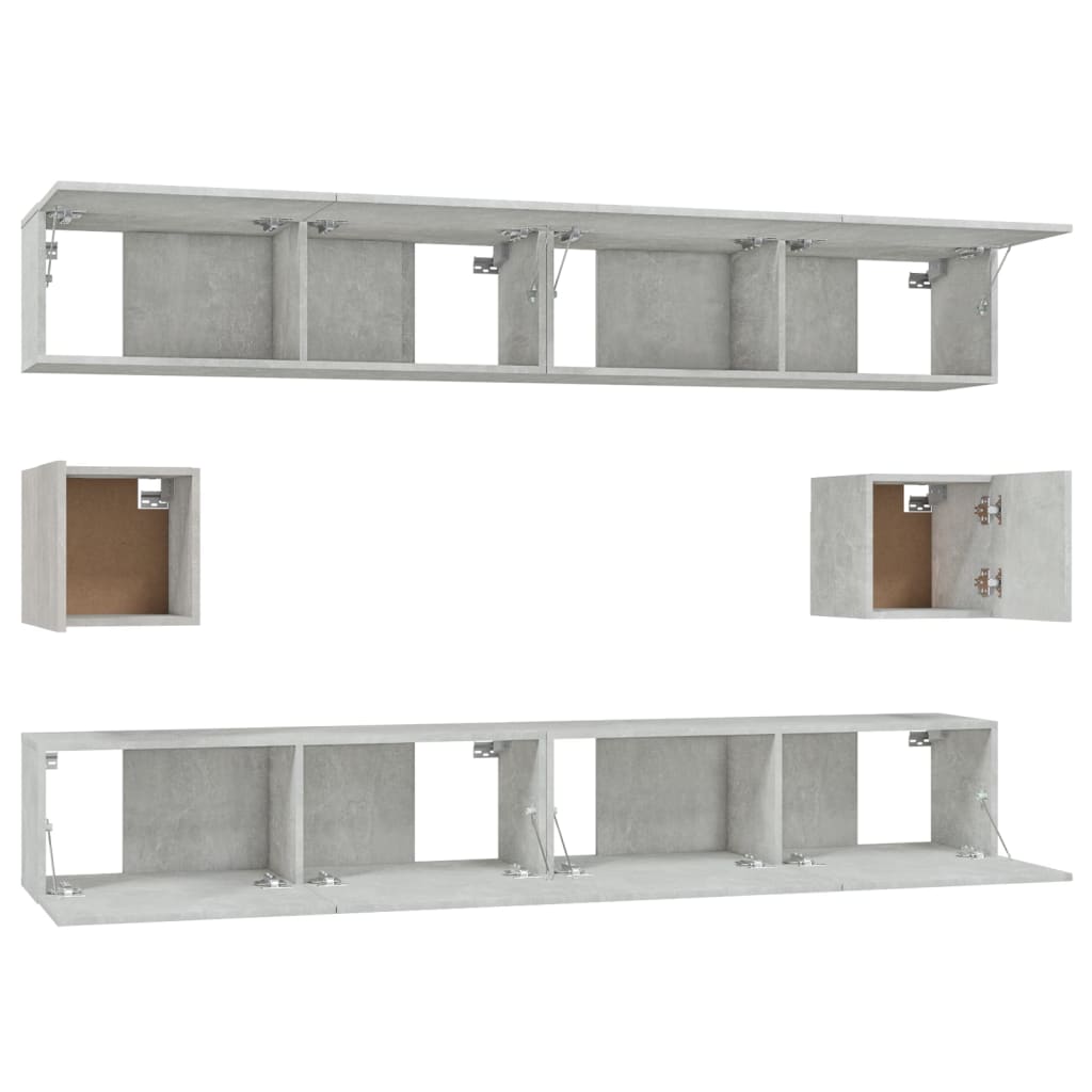 TV cabinet set, 6-piece, concrete grey, wood