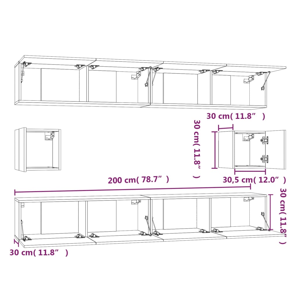 TV cabinet set, 6-piece, concrete grey, wood