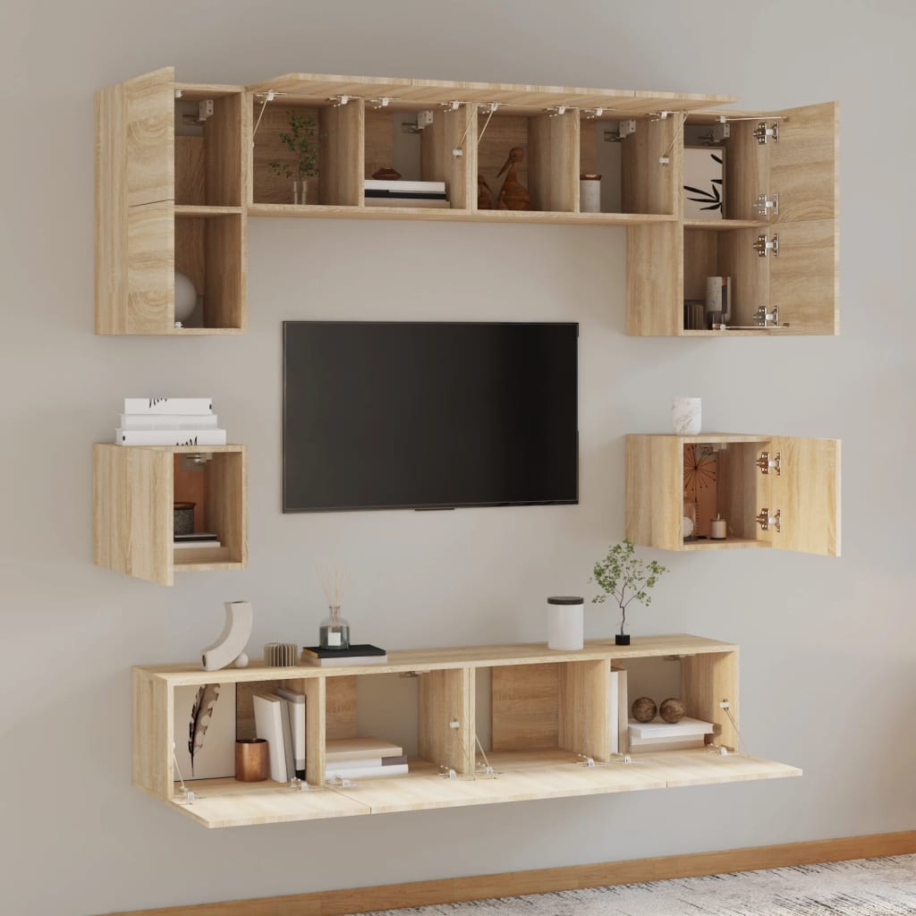 TV cabinet set, 8-piece, oak, wood