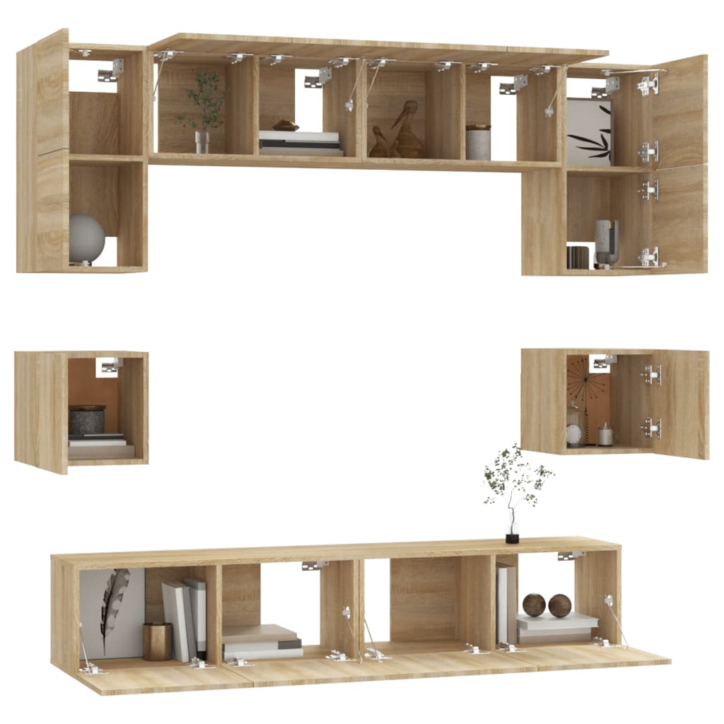 TV cabinet set, 8-piece, oak, wood