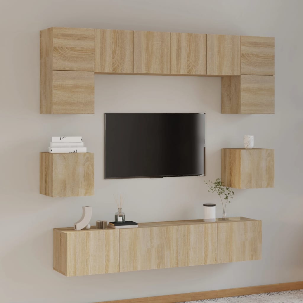 TV cabinet set, 8-piece, oak, wood