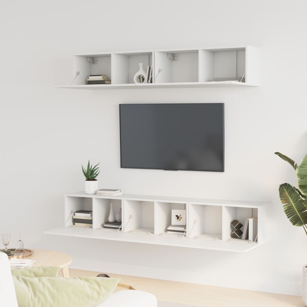 TV skapīšu komplekts, 5 gab., balts, koks