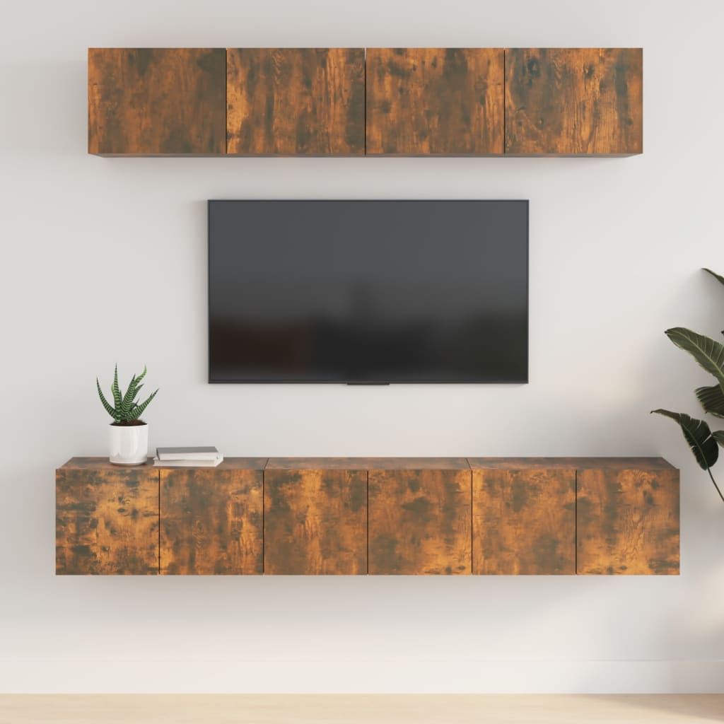 TV spintelių komplektas, 5 dalių, dūminio ąžuolo, mediena