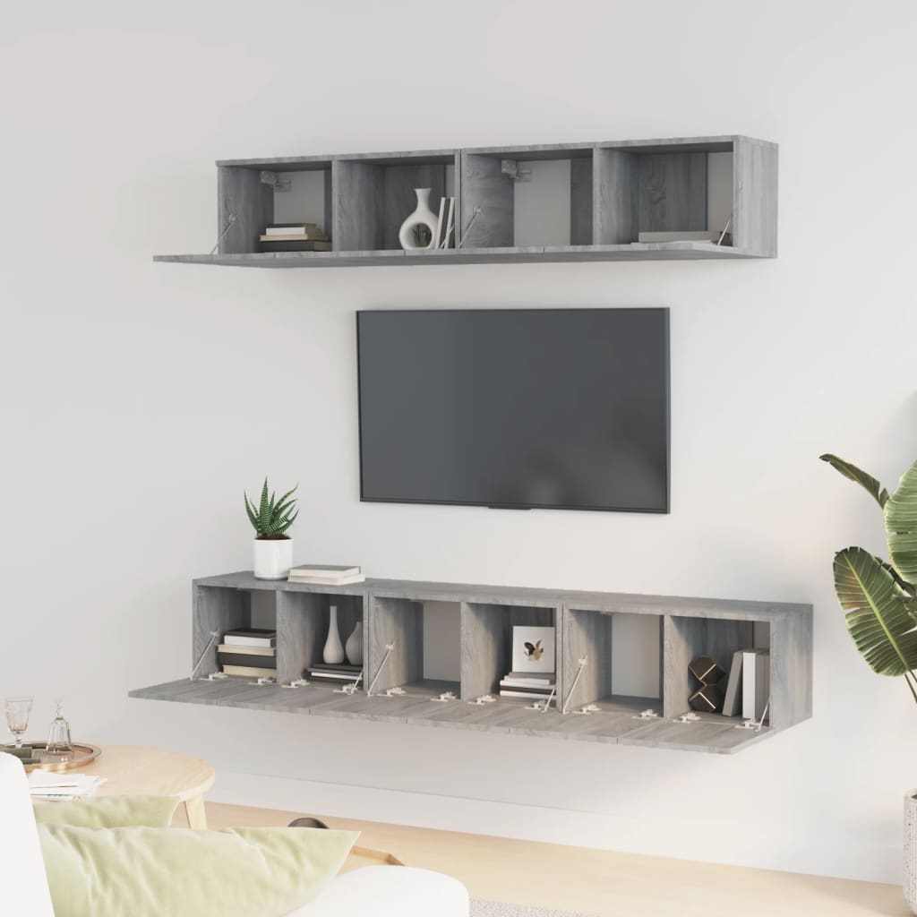 TV cabinet set, 5-piece, grey oak, wood