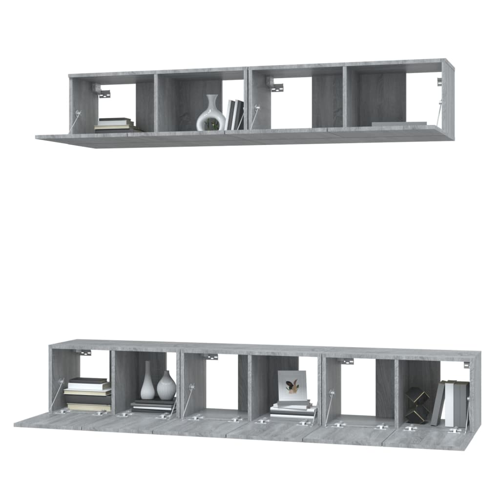 TV cabinet set, 5-piece, grey oak, wood