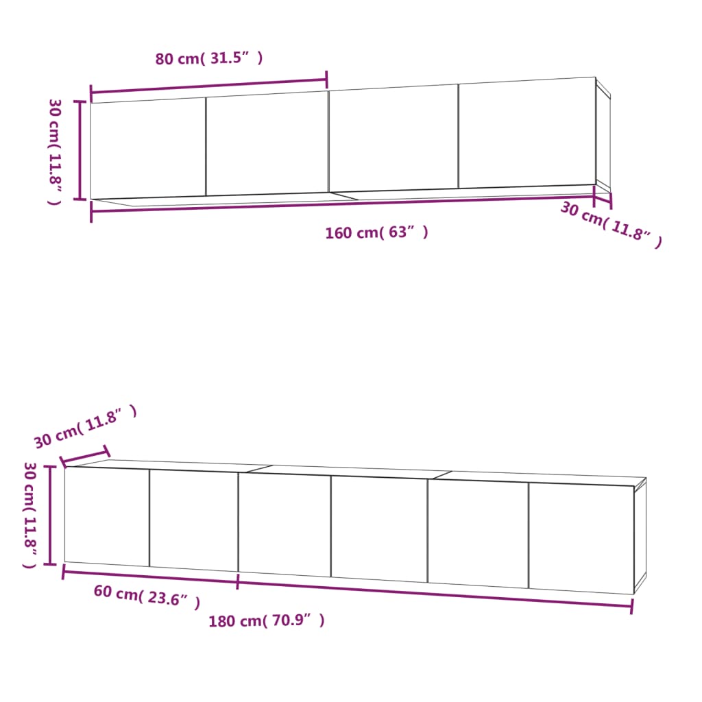TV cabinet set, 5-piece, grey oak, wood