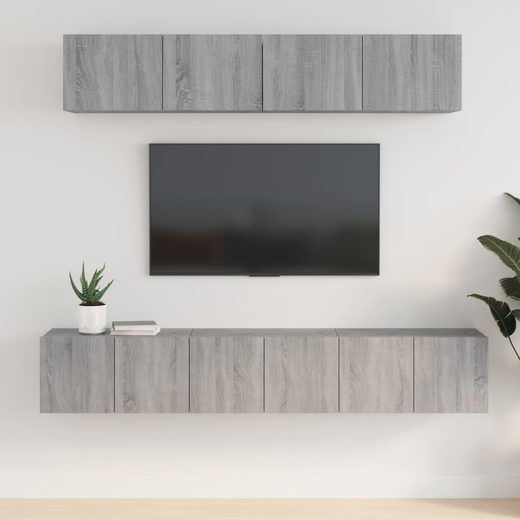 TV cabinet set, 5-piece, grey oak, wood