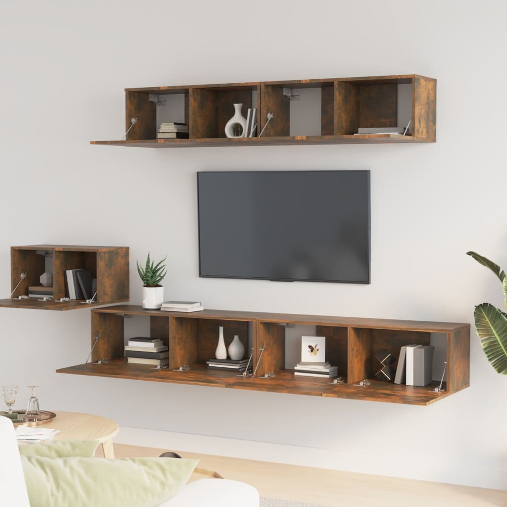 TV cabinet set, 5-piece, smoky oak, wood