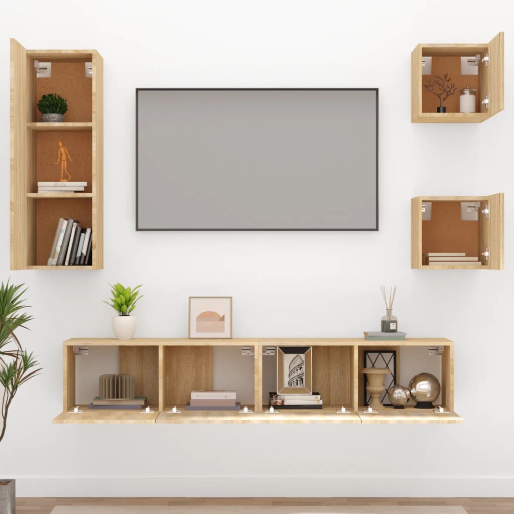TV skapīšu komplekts, 5 daļas, ozolkoks, koks
