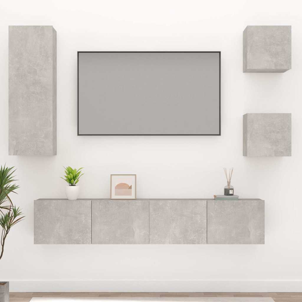 TV spintelių komplektas, 5 dalių, betono pilkas, mediena