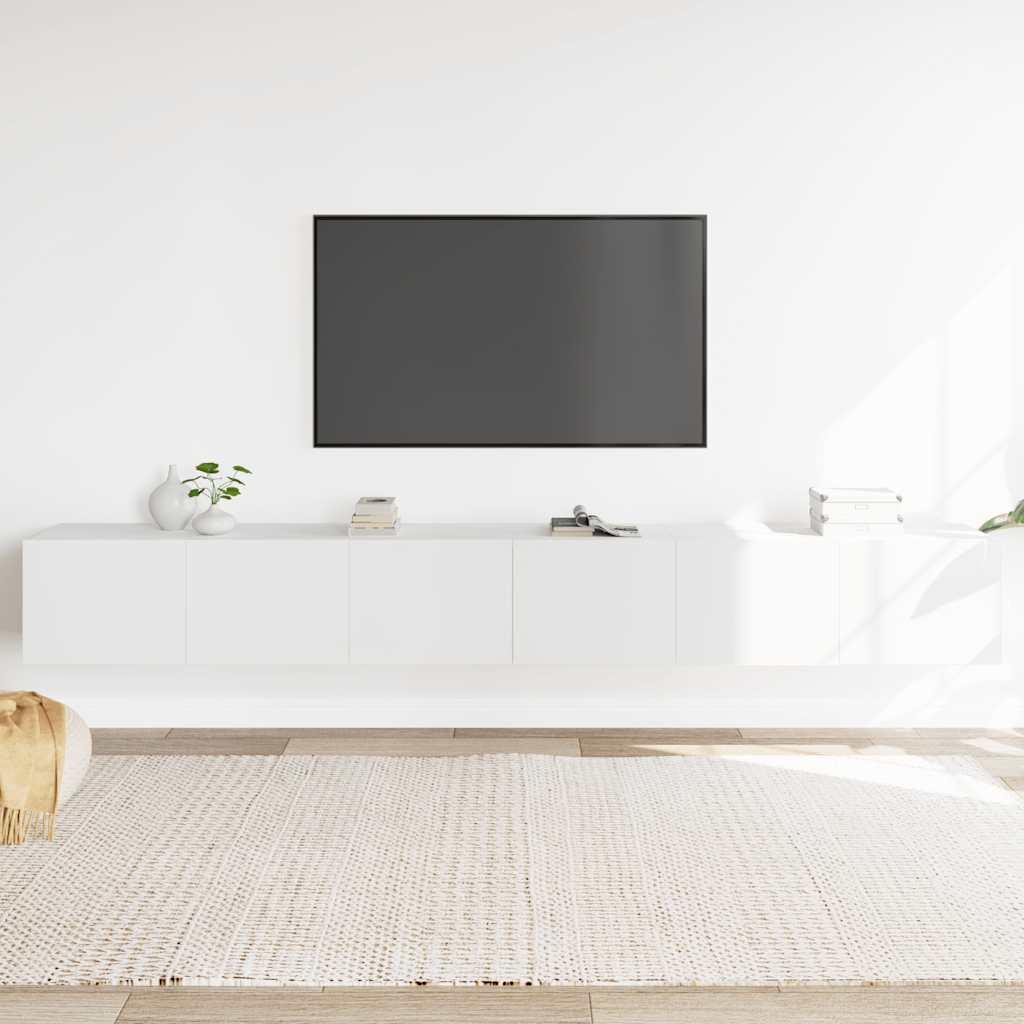Televizoriaus spintelių komplektas, 3 dalių, baltas, mediena