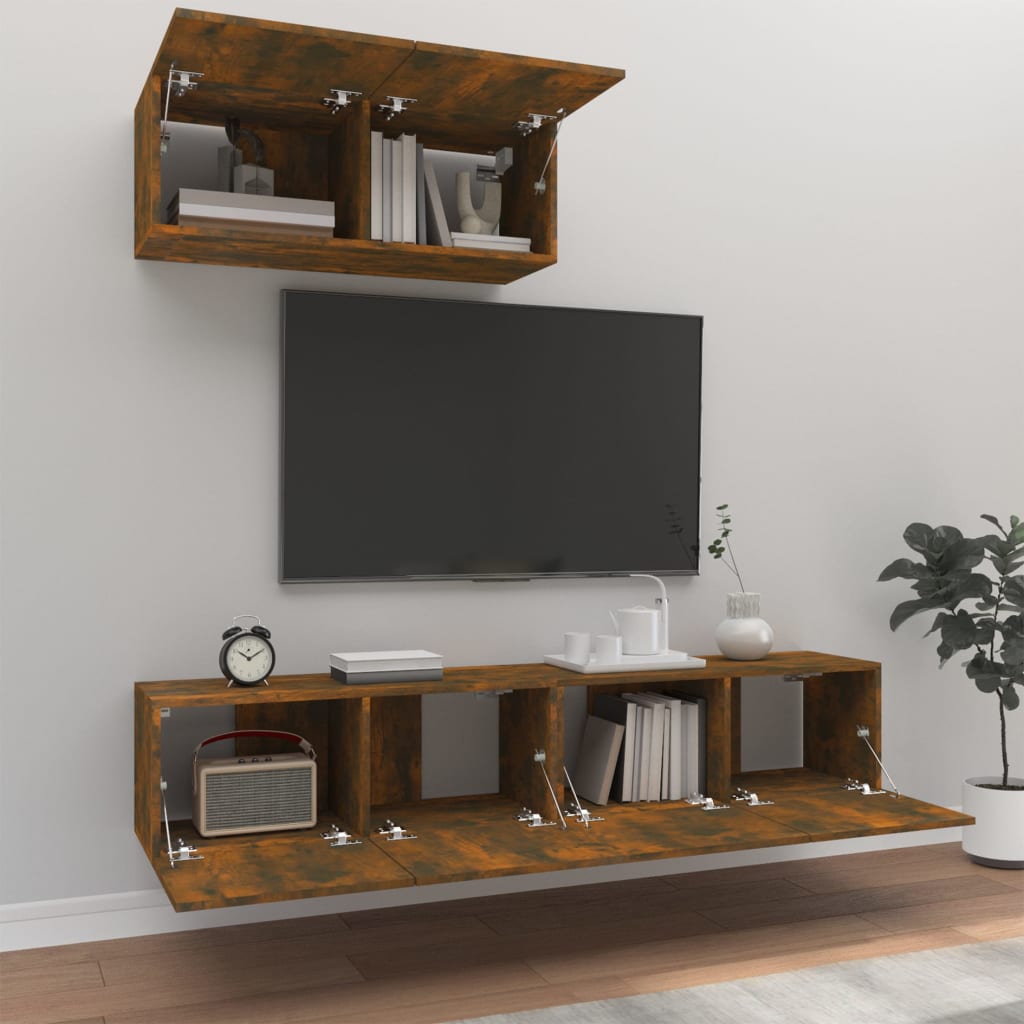 TV cabinet set, 3-piece, smoked oak, wood
