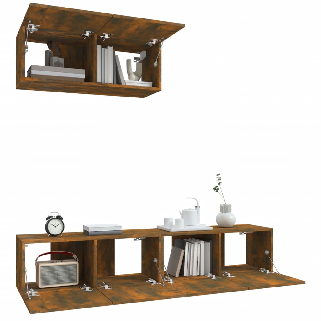 TV cabinet set, 3-piece, smoked oak, wood