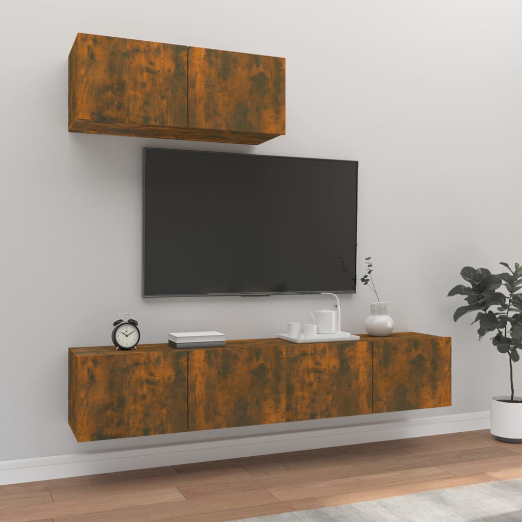 TV cabinet set, 3-piece, smoked oak, wood