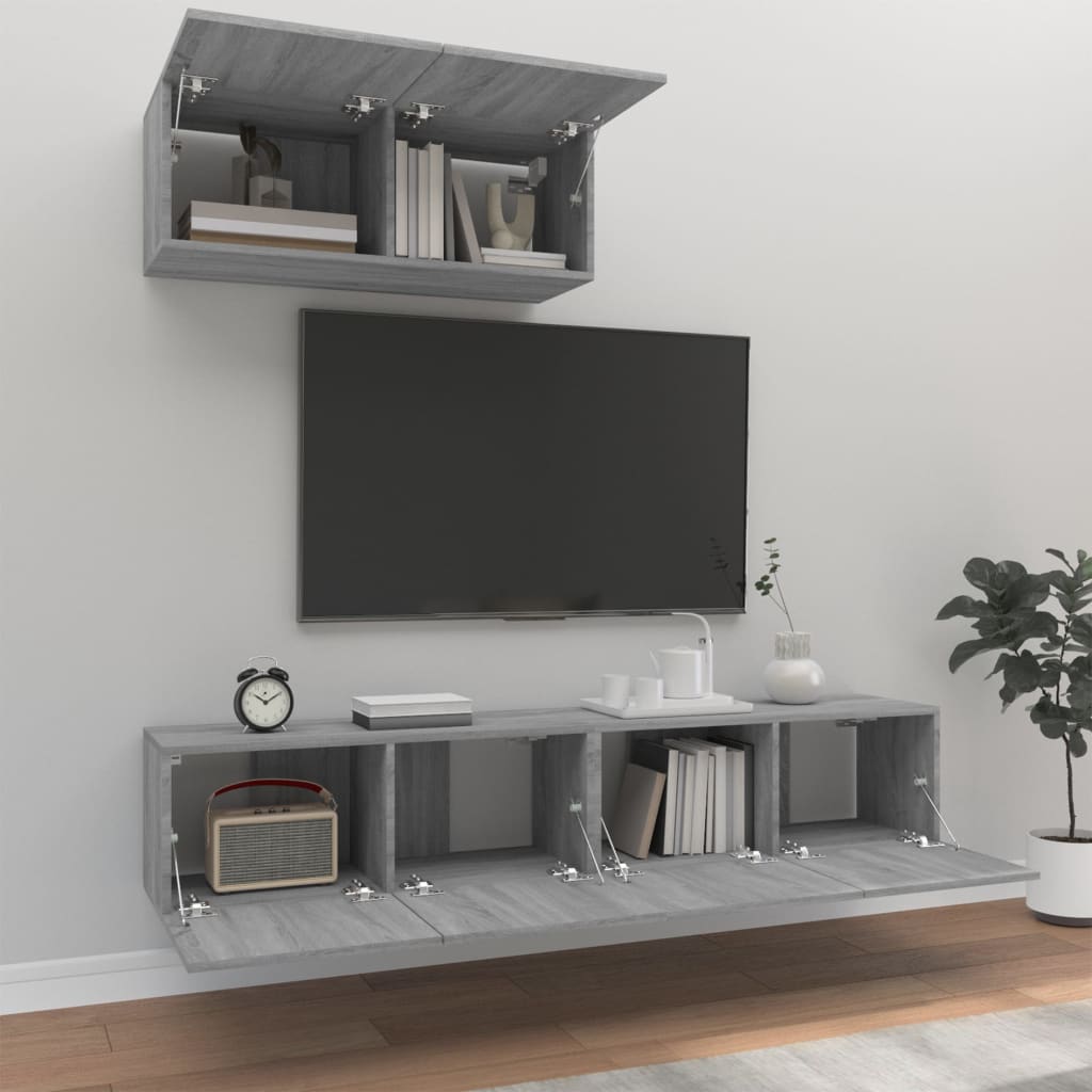 TV cabinet set, 3-piece, grey oak, wood