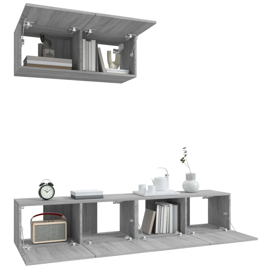 TV cabinet set, 3-piece, grey oak, wood