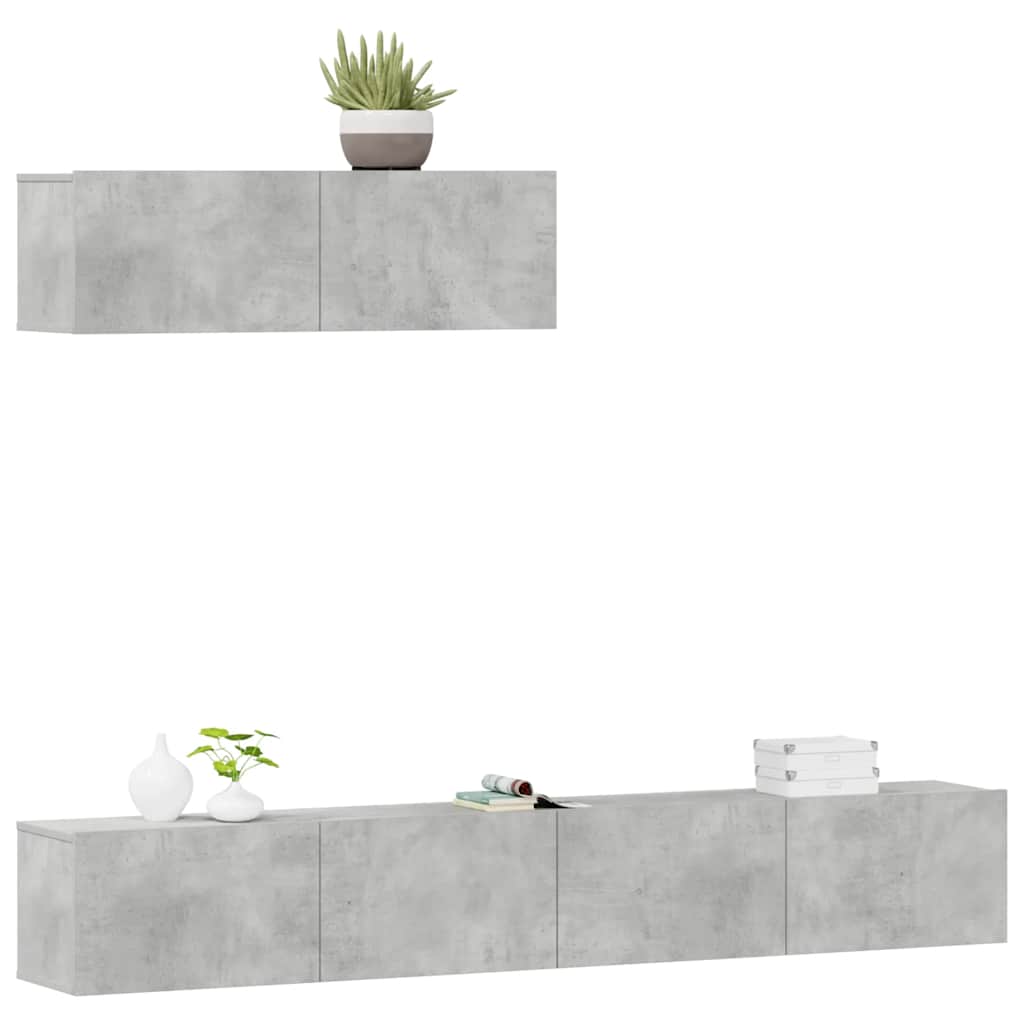 TV Cabinet Set, 3-Piece, Concrete Grey, Wood
