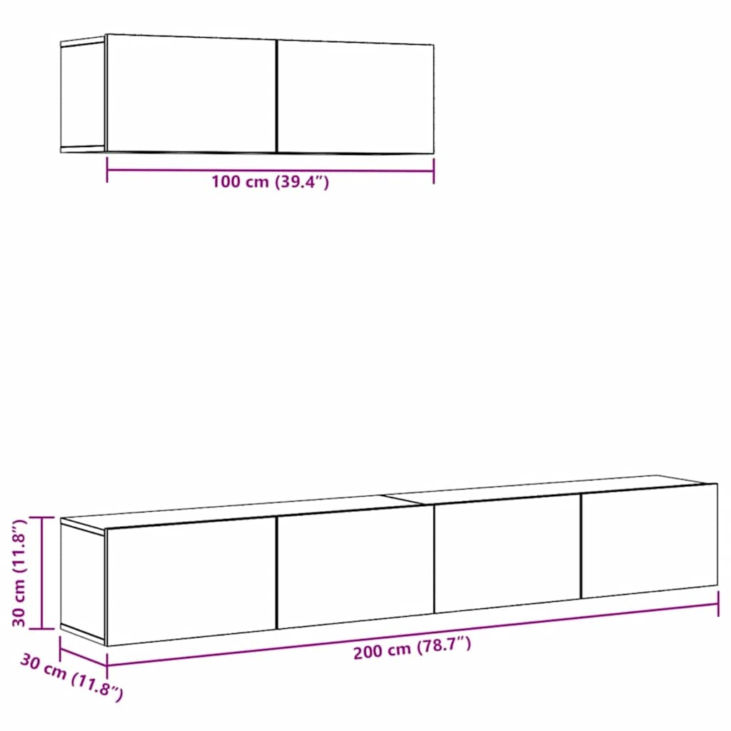 TV Cabinet Set, 3-Piece, Concrete Grey, Wood