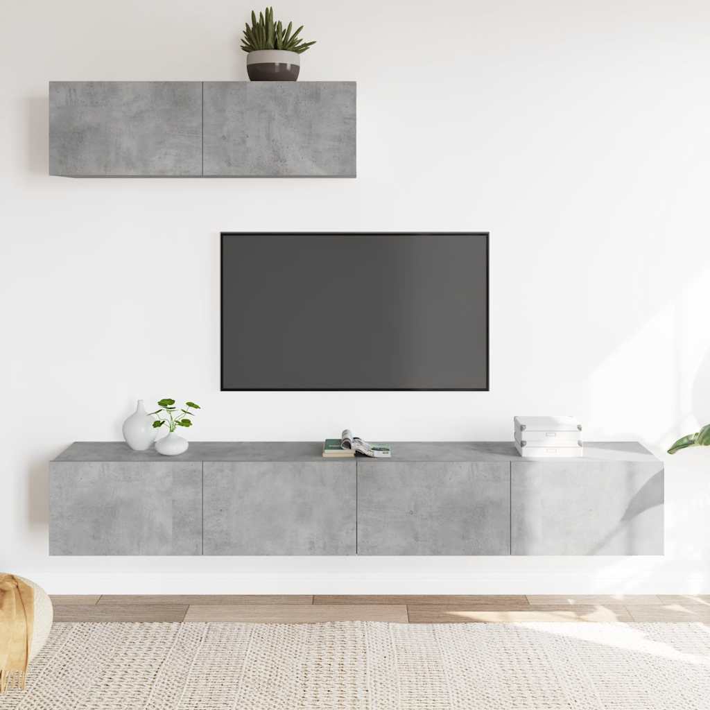 TV Cabinet Set, 3-Piece, Concrete Grey, Wood
