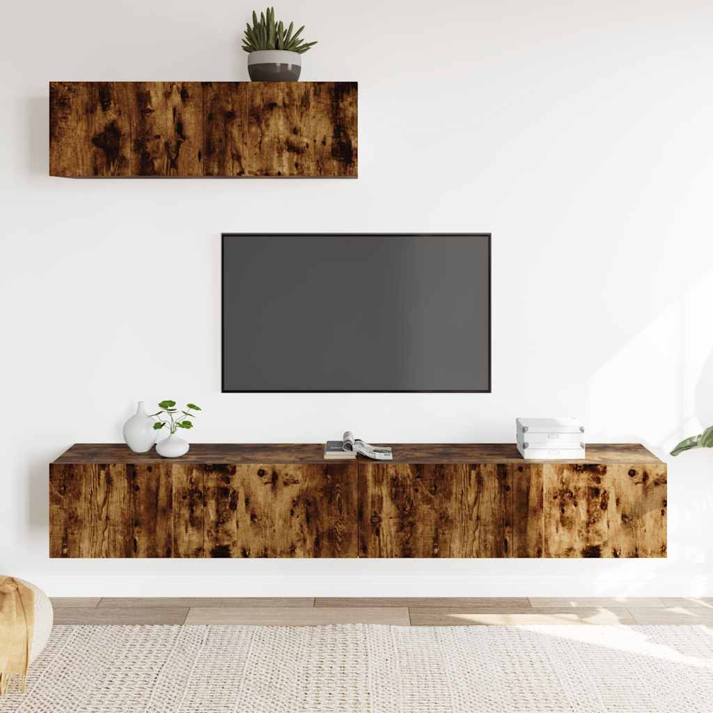 TV spintelių komplektas, 3 dalių, dūminio ąžuolo, mediena