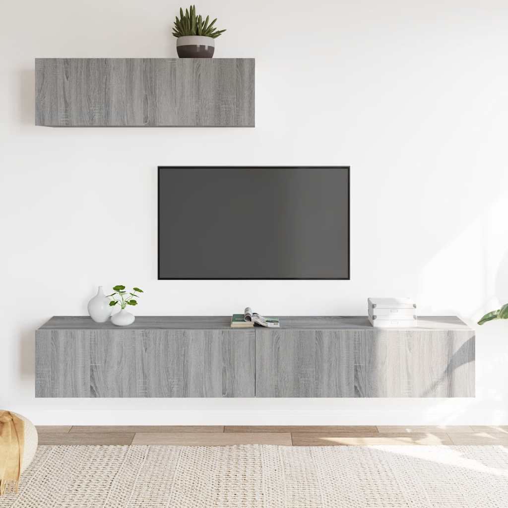 TV skapju komplekts, 3 daļas, pelēks ozols, koks