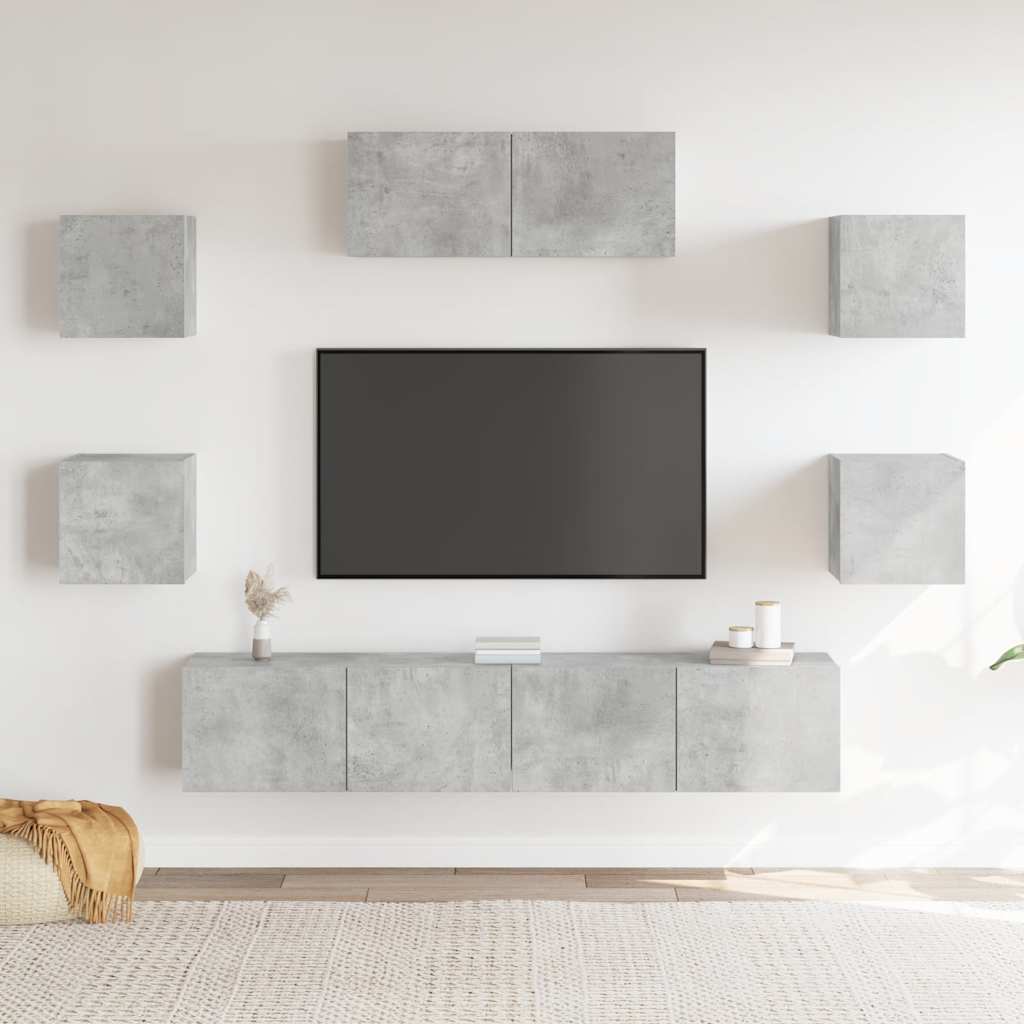 TV spintelių komplektas, 7 dalių, betono pilkas, mediena