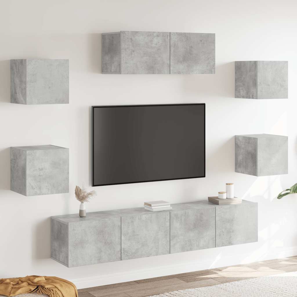 TV spintelių komplektas, 7 dalių, betono pilkas, mediena