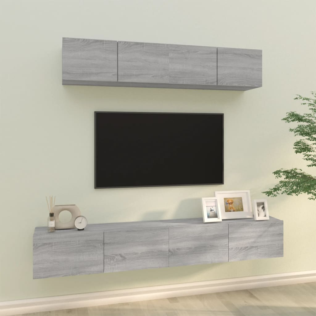 TV spintelių komplektas, 4 dalių, pilkas ąžuolo, mediena