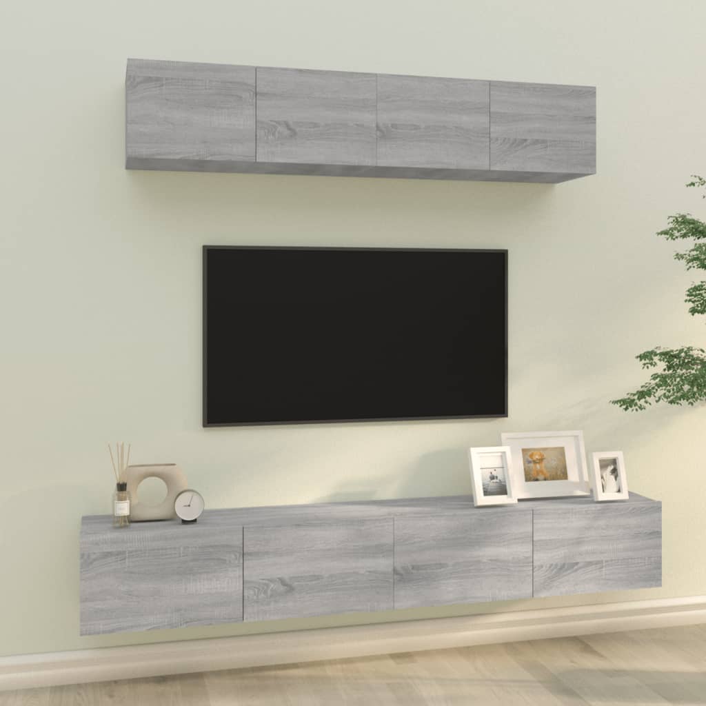 TV spintelių komplektas, 4 dalių, pilkas ąžuolo, mediena