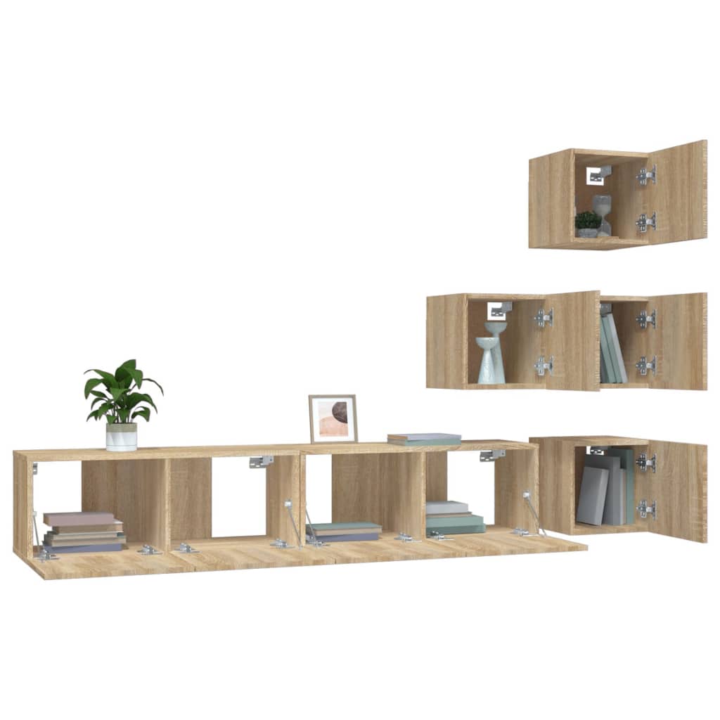 Wall-mounted TV cabinet, oak, engineered wood