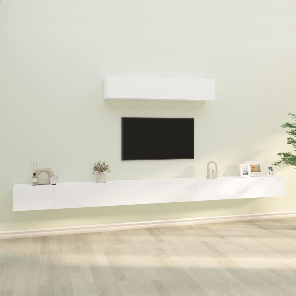 TV Cabinet Set, 6-Piece, White, Wood