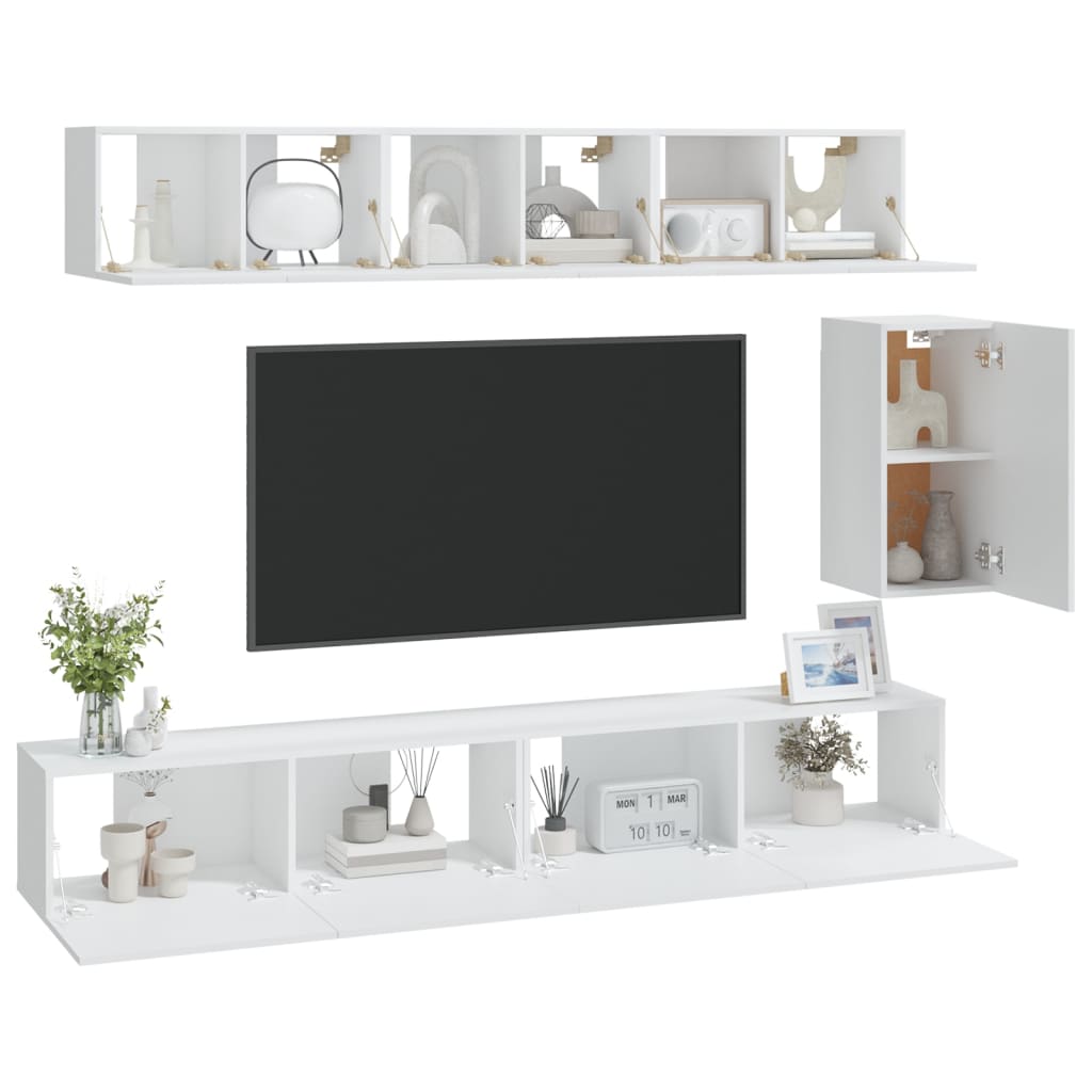 TV skapīšu komplekts, 6 daļas, balts, koks