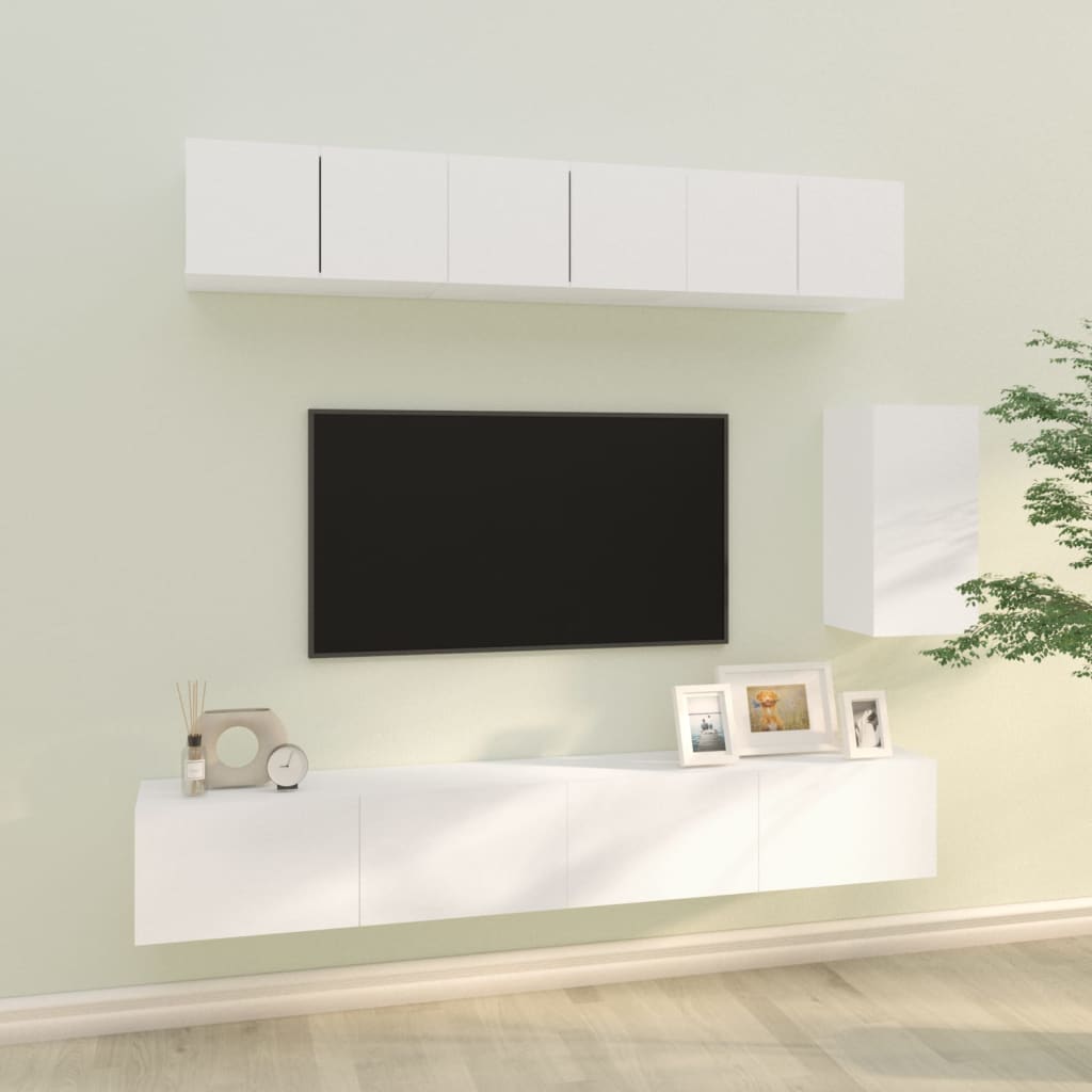 TV skapīšu komplekts, 6 daļas, balts, koks