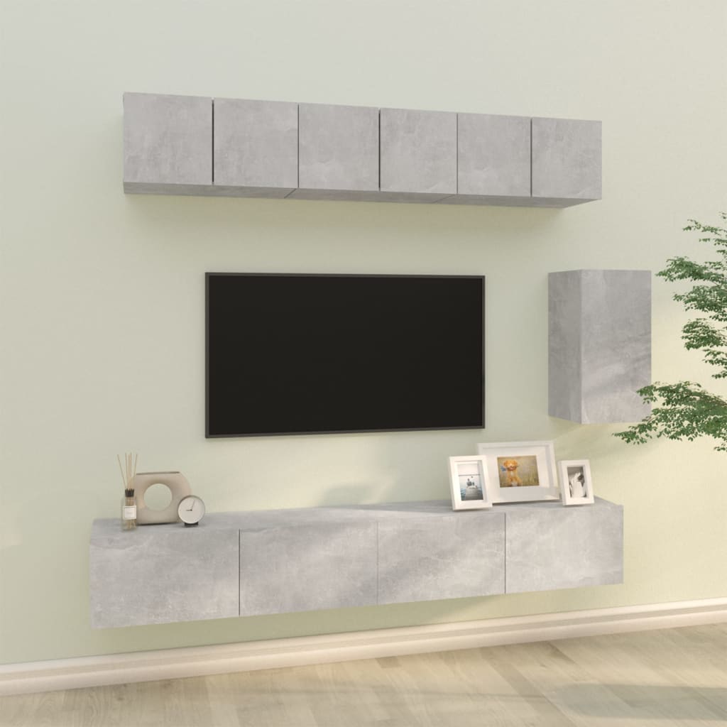 TV skapīšu komplekts, 6 daļas, betona pelēkā krāsā, koks