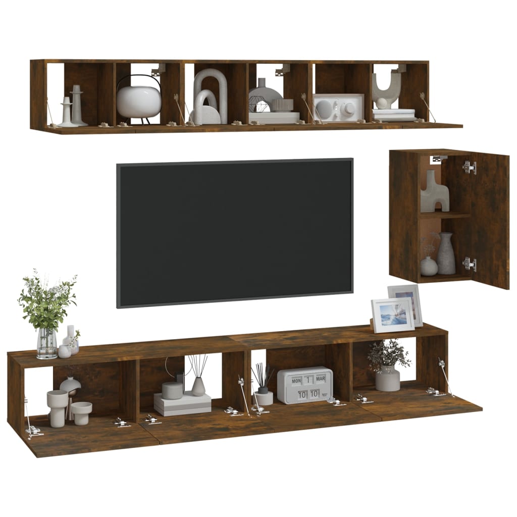 TV cabinet set, 6-piece, smoky oak, wood