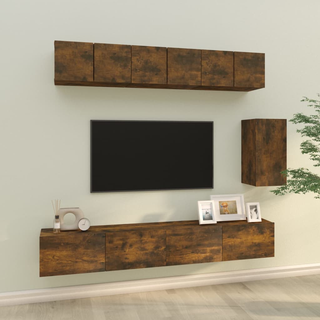TV cabinet set, 6-piece, smoky oak, wood