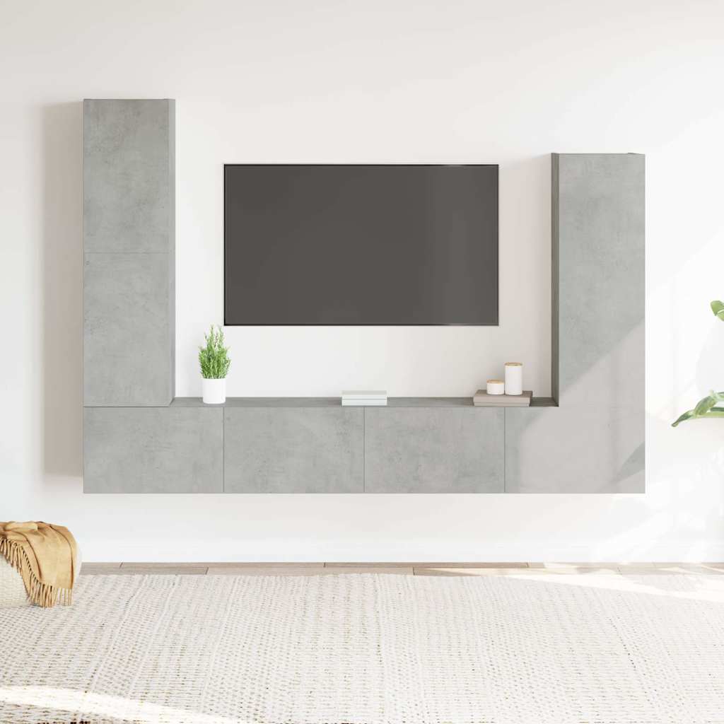 TV spintelių komplektas, 4 dalių, betono pilkas, mediena