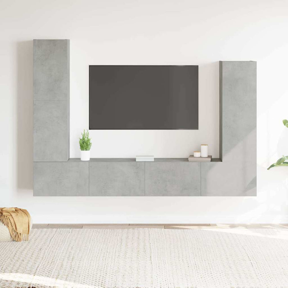 TV spintelių komplektas, 4 dalių, betono pilkas, mediena
