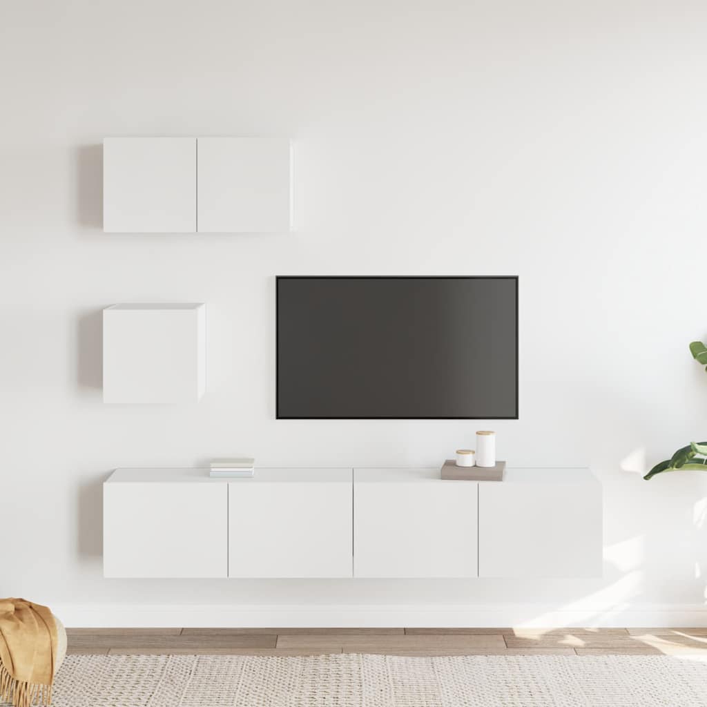 Televizoriaus spintelių komplektas, 4 dalių, baltas, mediena