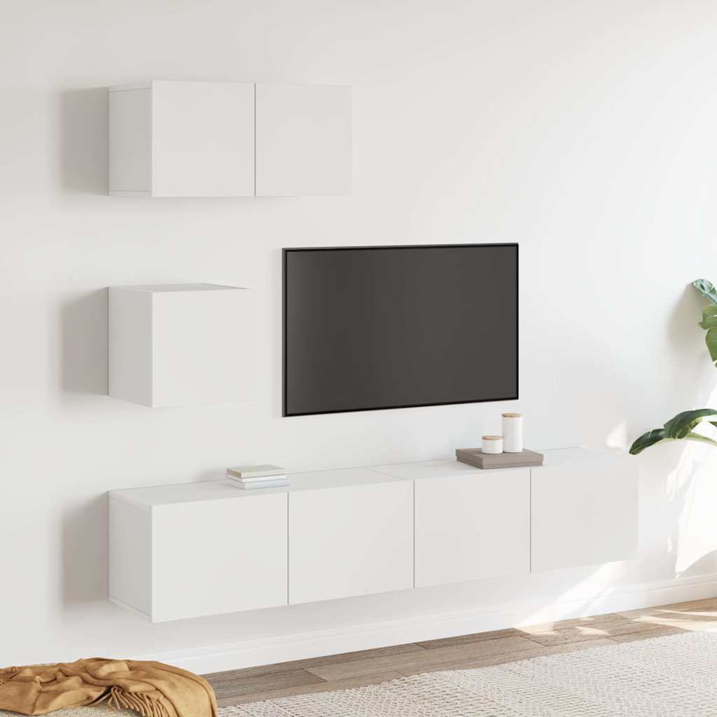 Televizoriaus spintelių komplektas, 4 dalių, baltas, mediena